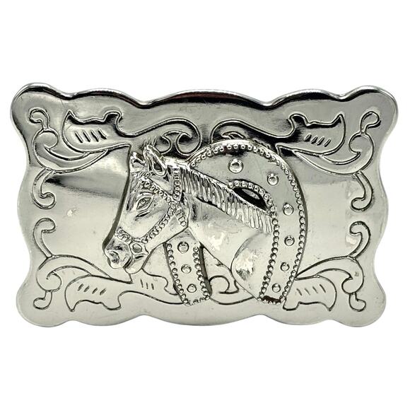 Unbranded Other - Vintage Horse Horseshoe Western Belt Buckle Silver 3D Equestrian Rodeo Cowboy